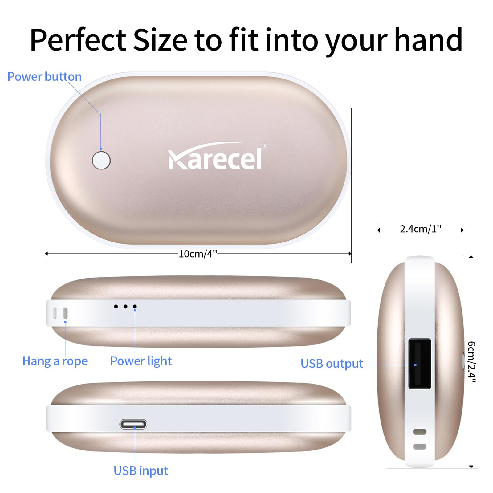 Karecel Rechargeable Hand Warmers 2 Pack, 10,400mAh Double Sided Heat Electric Hand Warmers Power... | Amazon (US)