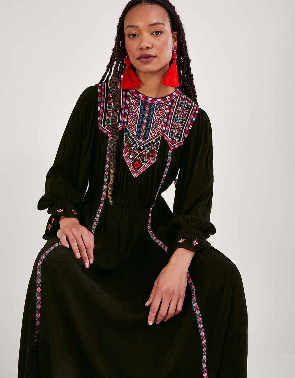 Neon Embroidered Maxi Dress Black | Monsoon (UK)