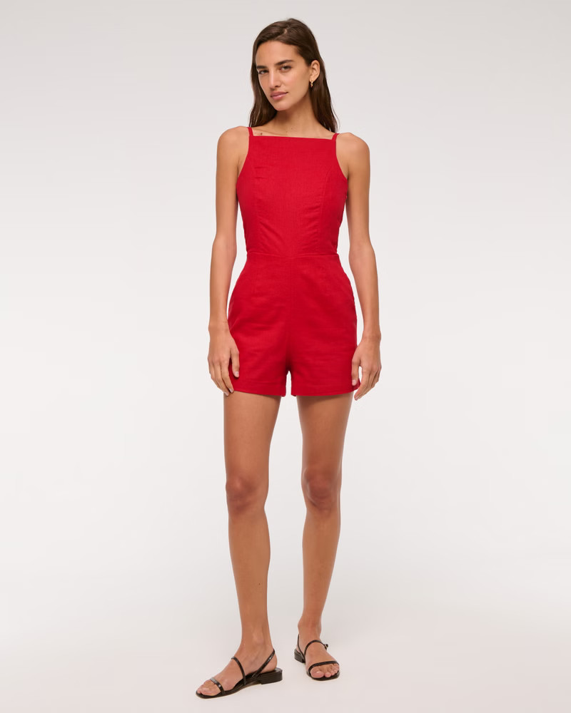 Apron Linen-Blend Romper | Abercrombie & Fitch (US)