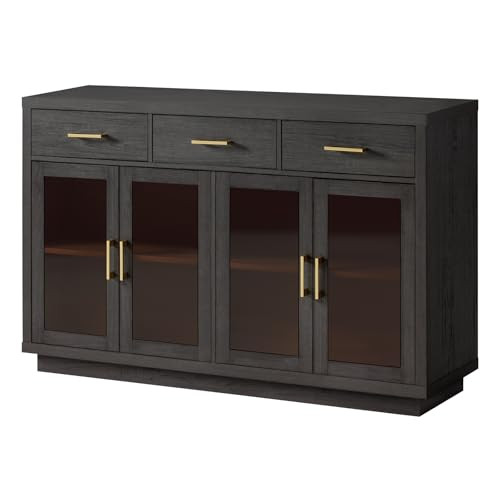 Buffet Cabinet with Storage, 52.1" Large Sideboard Buffet Cabinet with 3 Drawers and 4 Glass Door... | Amazon (US)