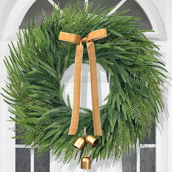 Christmas Wreaths for Front Door - 26" Real Touch Norfolk Pine Wreath, Large Christmas Wreath wit... | Amazon (US)