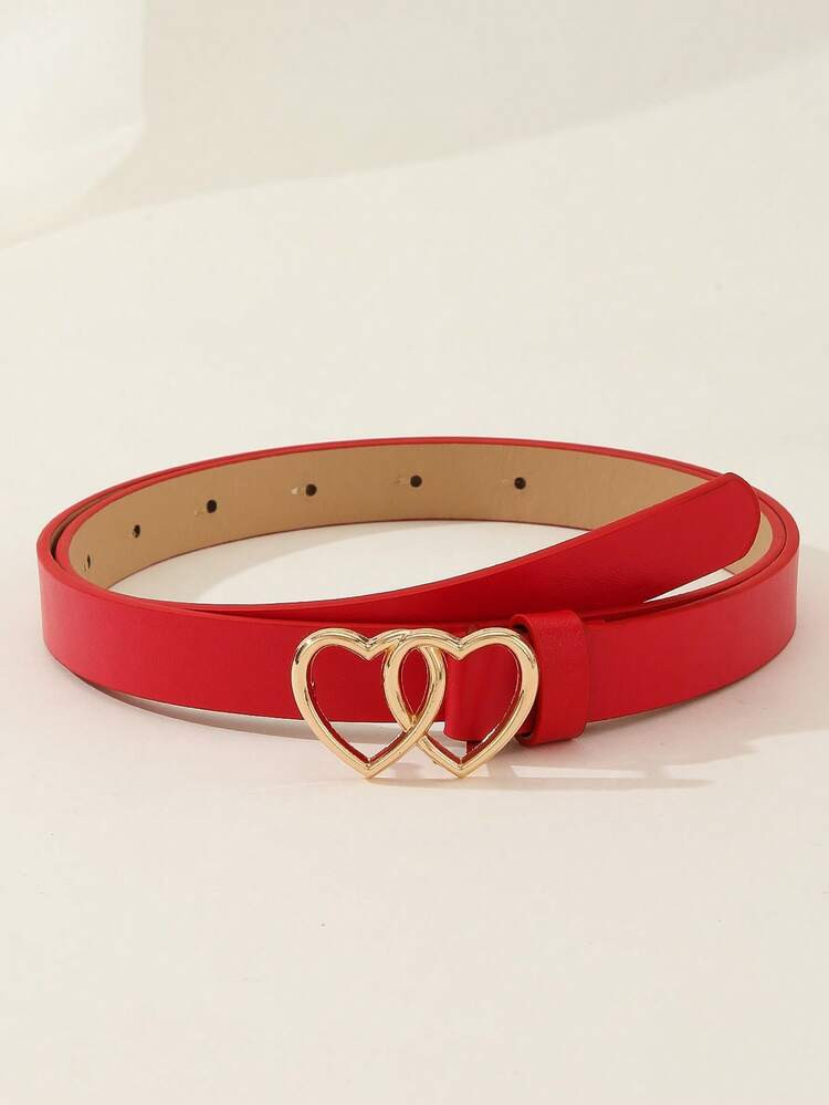 1pc Stylish PU Double Heart Buckle Waist Belt, Versatile For Four Seasons Romantic Casual Outfits, New Summer Fashion Summer, School Fall, Autumn, Halloween | SHEIN