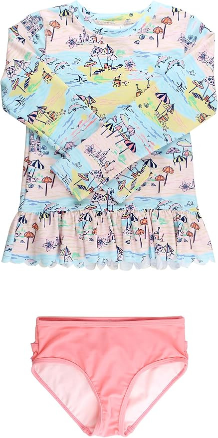 RuffleButts Baby/Toddler Girls Scalloped Long Sleeve Rash Guard 2-Piece UPF50+ Sun Protected Swim... | Amazon (US)