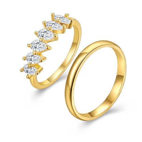 HBFashion Stackable Rings Gold for Women Non Tarnish Trendy 18K Gold Plated Cubic Zirconia Stacking Ring Gold Jewelry Gifts Size 6/7/8/9/34 | Amazon (US)