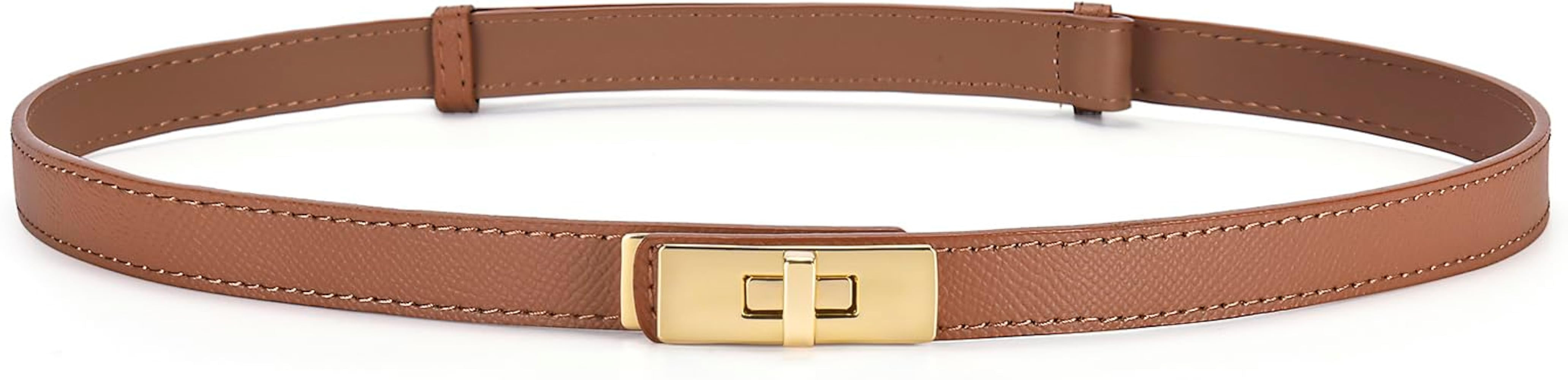Women Ladies Adjustable Skinny Leather Belt Solid Alloy Turn Lock Slim Thin Waist Belt For Dresse... | Amazon (US)