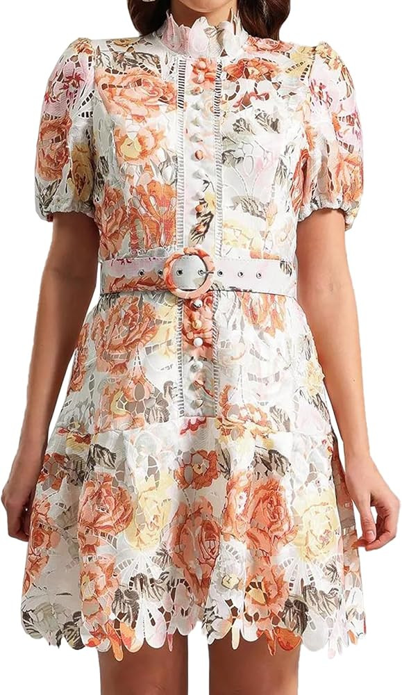 Mini Printed Floral Dress Elegant Cut Out Dress Belted Wrap Dress | Amazon (US)