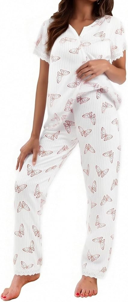 UNIQUEONE Womens Pajamas Sets Valentines Pj Set Cute Heart Print Long Sleeve Shirt with Long Pant... | Amazon (US)
