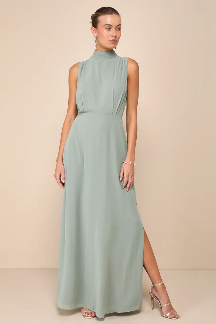Sage Sleeveless Mock Neck Maxi Dress | Sage Green Dress | Light Green Dress | Lulus