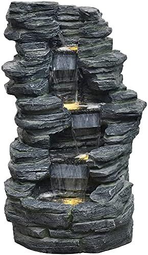 Hanover 38-in. 4-Tier Stacked Stone Indoor or Outdoor Garden Fountain with LED Lights for Patio, ... | Amazon (US)