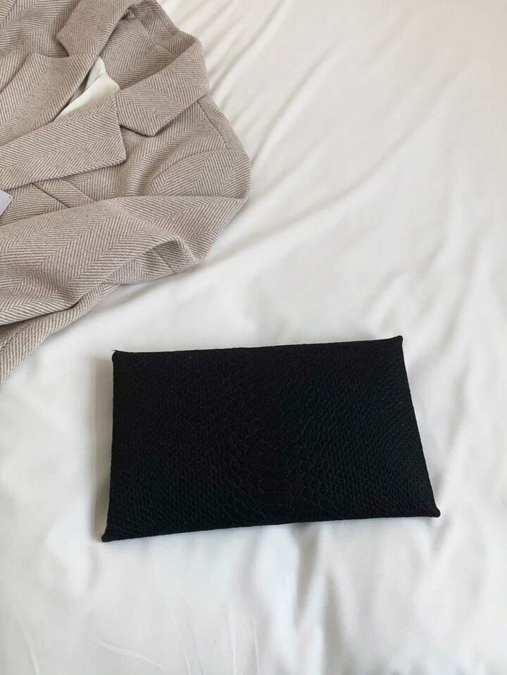 Snakeskin Embossed Flap Square Bag Fashion Contrast Binding | SHEIN