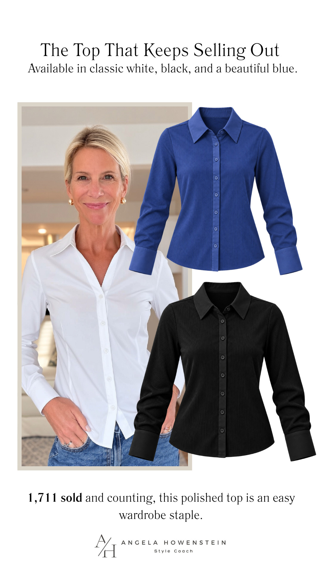 1,711 sold, and this is one of my bestselling tops for a reason! It has that polished button-down look but is easy enough for everyday, and I love it in classic white, black, and this beautiful blue.

👩‍💻 LTK PRO TIPS
❤️ Heart = Support my posts ;-)
🔖 Save = Get sale & restock alerts for the things you love!
📋 Lists = Keep favorites organized (List ideas: Christmas, Birthdays, and Vacations!)
📲 Share = Send lists and products to a friend (or your daughters like me).
💬 Comment = Ask me anything, and I’ll answer. ;-) 

 #LTKootd #LTKOver40 #LTKSaleAlert