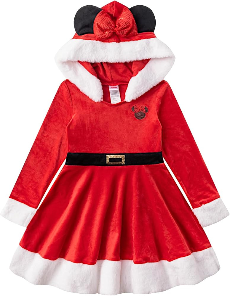 Disney Princess Frozen Elsa Minnie Mouse Girls Christmas Holiday Long Sleeve Hooded Santa Dress f... | Amazon (US)