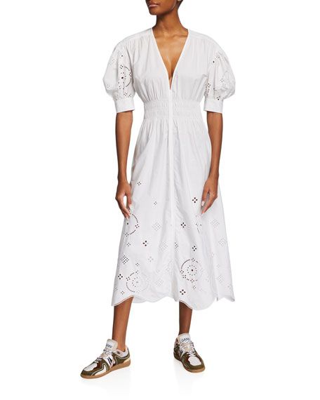Ganni Broderie Anglaise Organic Cotton Midi Dress | Neiman Marcus