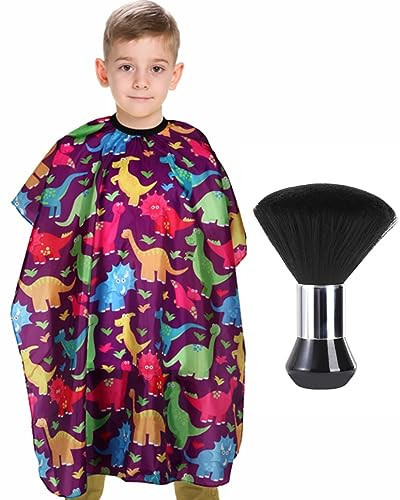 Kids Barber Cape with Neck Duster Brush, Professional Salon Hair Cutting Cape with Adjustable Snap Closure(Cartoon Dinosaur) | Amazon (US)