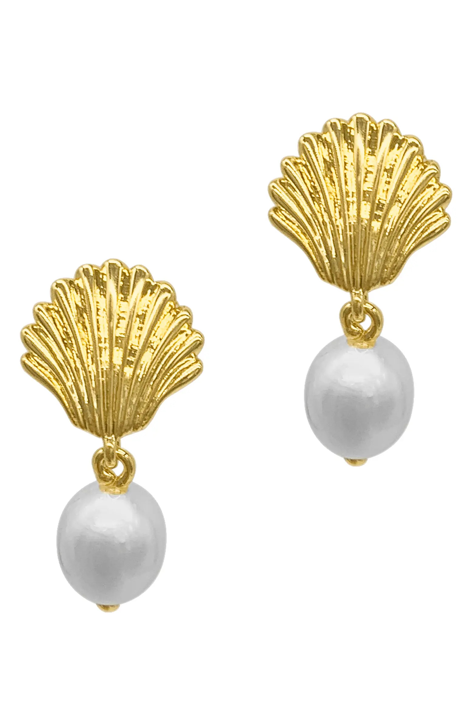 14K Gold Plated Seashell 10mm Pearl Drop Earrings | Nordstrom Rack