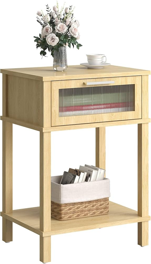 Nightstand Wooden Bedside Table with Drawer Natural Wood Night Stands Modern Style Small End Tabl... | Amazon (US)