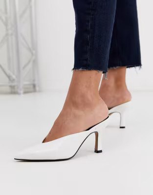 ASOS DESIGN Sugar mid-heeled mules in white croc | ASOS (Global)