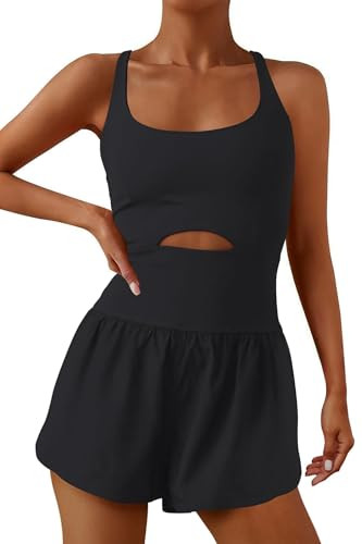 ReachMe Womens Running Onesie Workout Rompers Athletic Romper One Piece Outfits Exercise Jumpsuits Gym Yoga Clothes(Black,M) | Amazon (US)