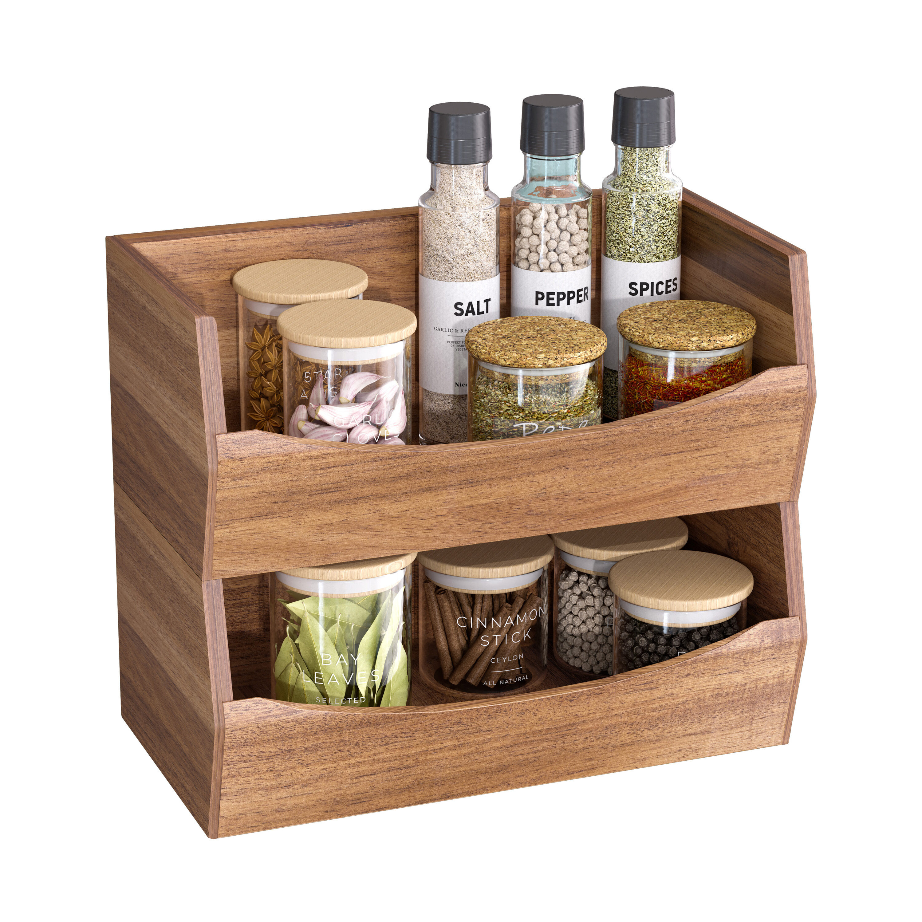 Seville Classics 2 -Pack 12-in W x 10-in H x 8-in D 2 -Tier Freestanding Acacia Wood Pantry bin one_size in Brown | BMB17140B | Lowe's