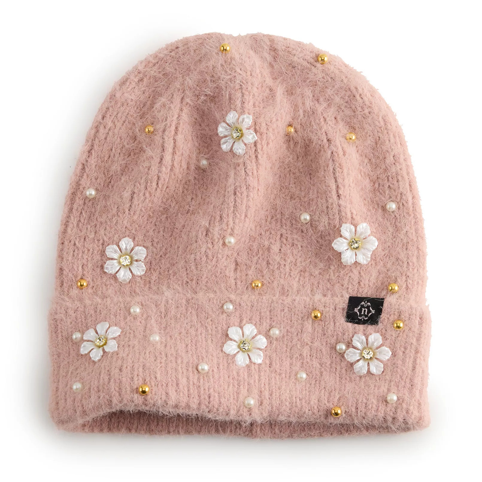 Women's Nanette Lepore Faux Pearl & Flower Beanie | Kohl's