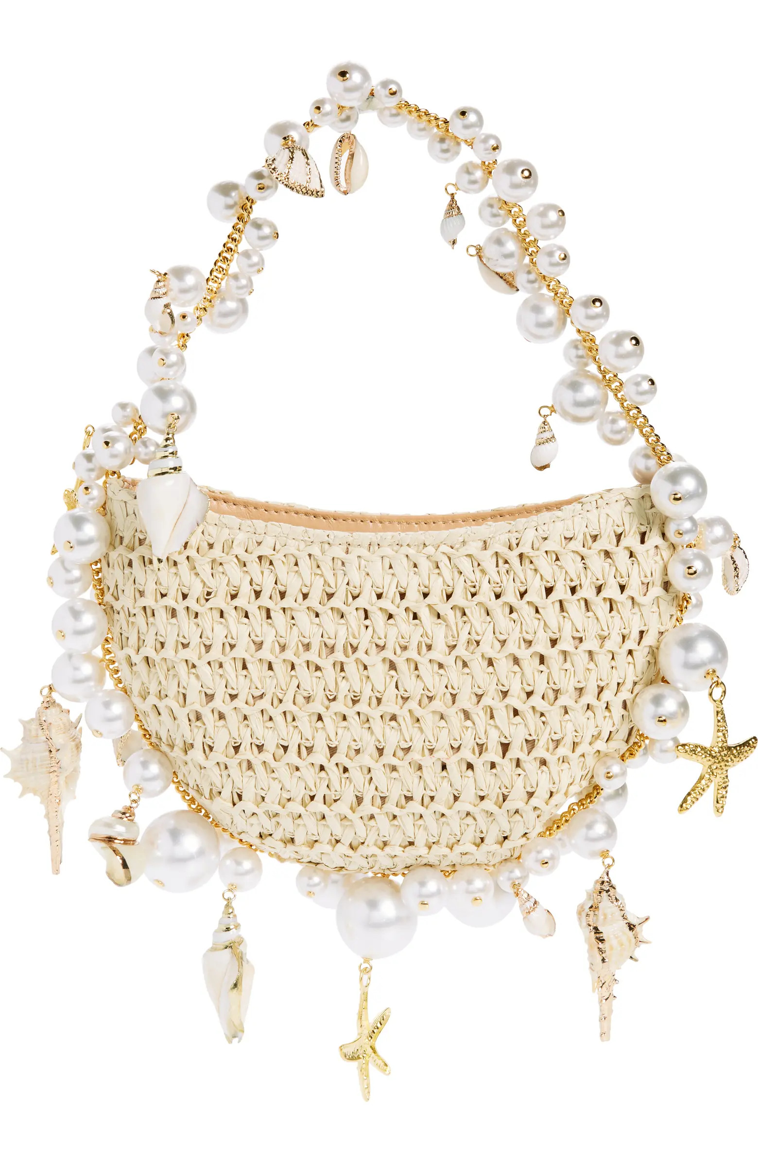 L’alingi Cluster Shell Imitation Pearl Raffia Shoulder Bag | Nordstrom | Nordstrom
