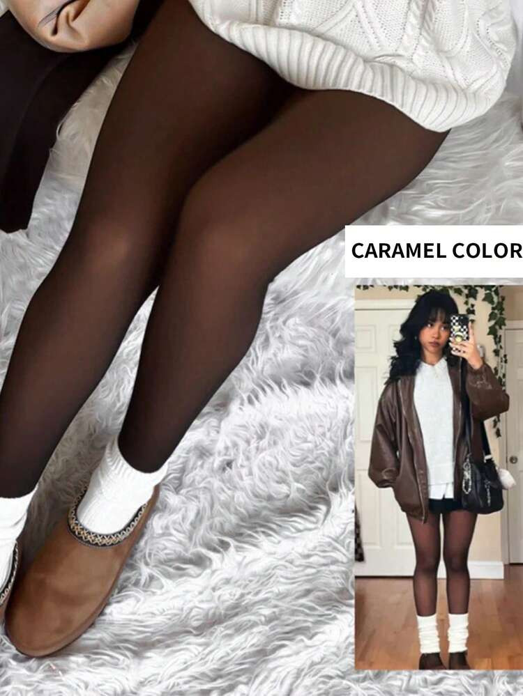 1 Pair High-Elasticity Fleece-Lined Thermal Leggings For Women - Soft Polyester Blend, Warm & Comfortable, Machine Washable, Perfect For Winter Fashion And Cold Weather, Winter Leggings Soft Texture Leggings, High Waisted Leggings,For -5~15℃ | SHEIN