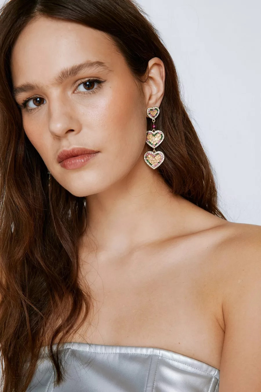 Embellished Diamante Drop Heart Earrings | Nasty Gal (US)