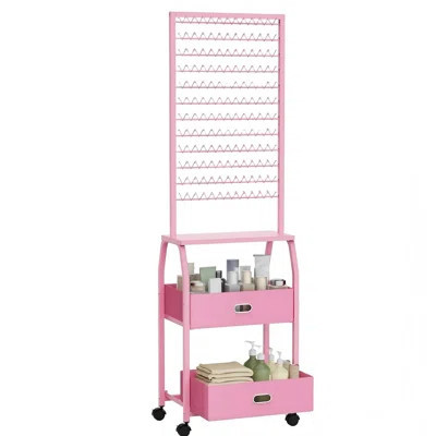 Portable Braiding Hair Rack With Wheels & Storage Drawers,2-Sided 288 Pegs,Hair Rack With Stylist Hair Braiding Tools(Pink) | Wayfair North America