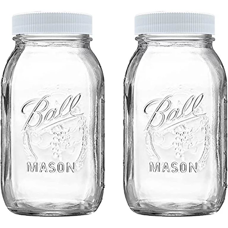 Regular Mouth 32 oz Mason Jars - (2 Pack) - Ball Regular Mouth 32-Ounces Quart Mason Jars with Wh... | Walmart (US)