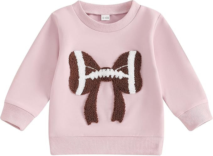Karuedoo Toddler Baby Girl Football Outfit Football Bow Embroidery Crewneck Pullover Sweatshirt L... | Amazon (US)