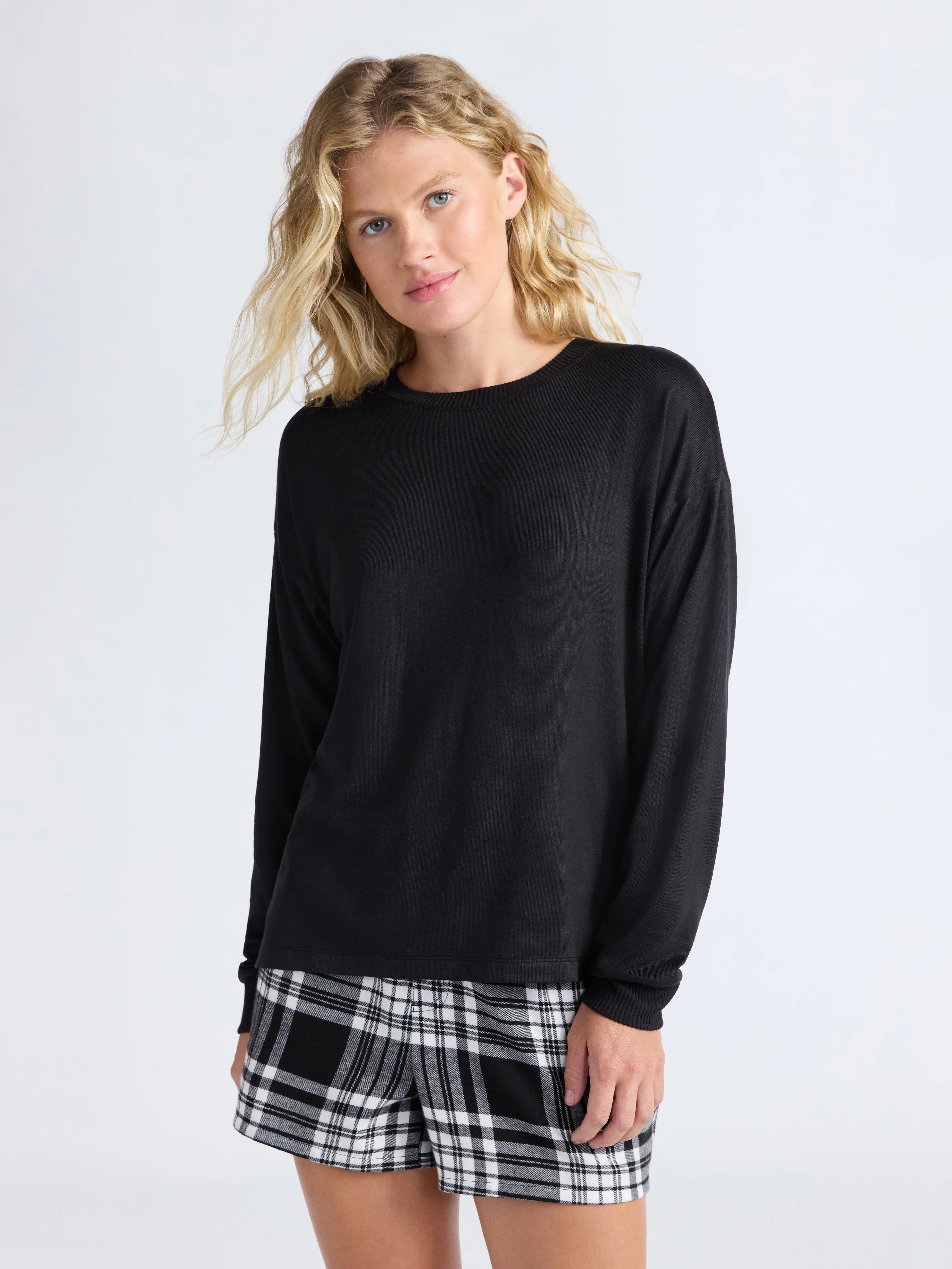 Joyspun Women's Cozy Lounge Collection Hacci Knit Sleep Top with Long Sleeves, Sizes XS-3X | Walmart (US)