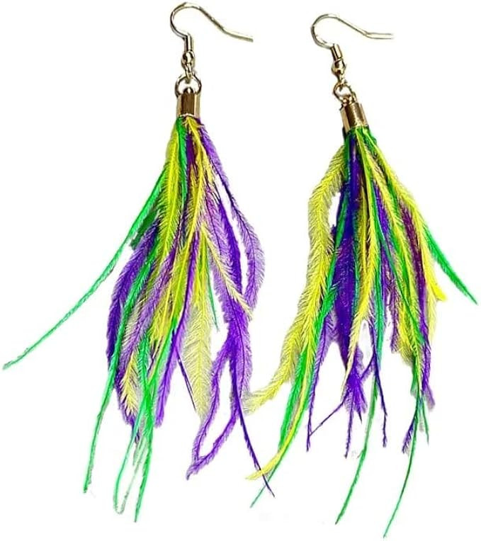 Mardi Gras Exaggerated Accessories Earrings Glittering Gretel Feather Metal Mesh Earrings,Carniva... | Amazon (US)