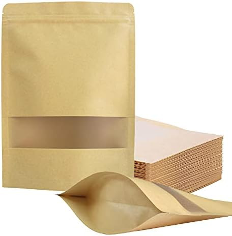 FireKylin 100 Pcs Resealable bags,6.7" x 9.4" Stand Up Paper Bags with Matte Window, Zipper Food ... | Amazon (US)