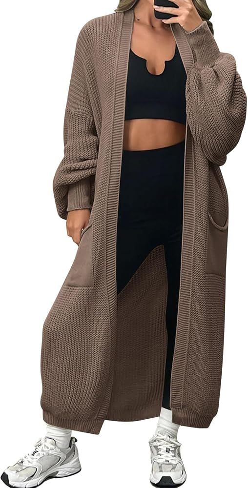 LILLUSORY Women's Oversized Long Cardigan Open Front Duster Sweater with Pockets | Amazon (US)