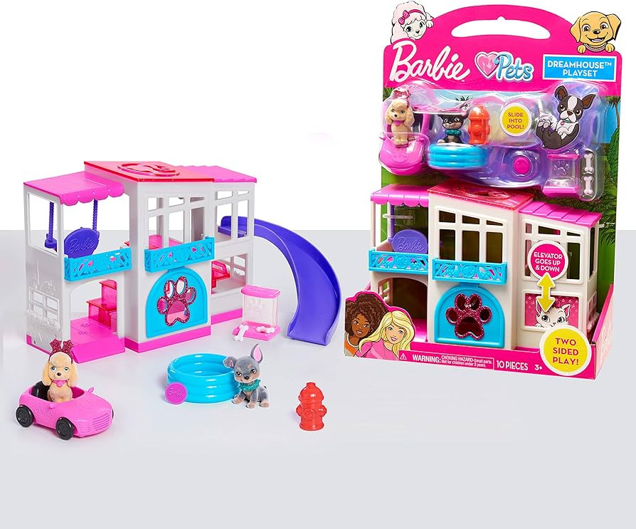 Barbie Pet Dreamhouse 2-Sided Playset, 10-pieces Include Pets and Accessories, Kids Toys for Ages... | Amazon (US)