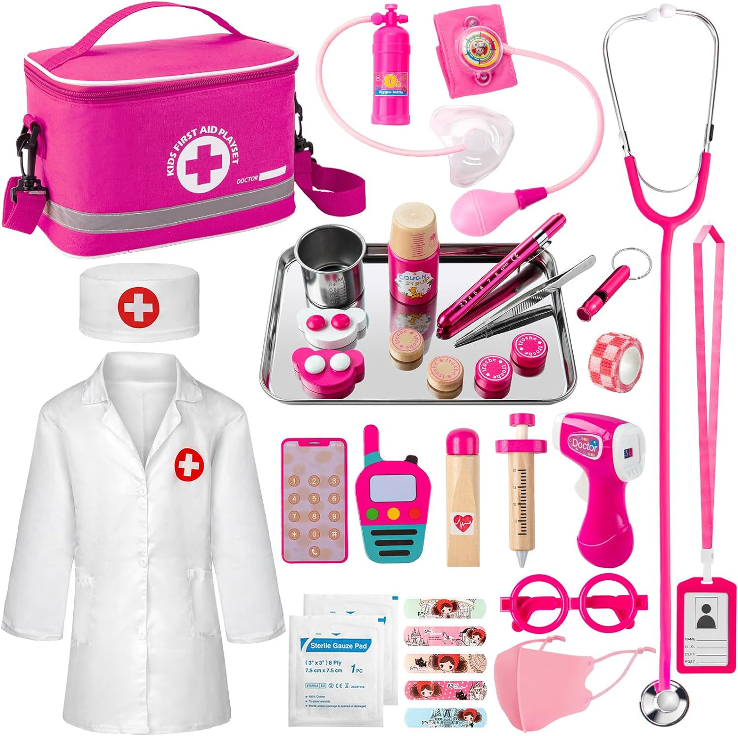 Doctor Kit for Kids Girls, 34 Pcs Kids Doctor Kit for Toddlers 3-5 with Medical Storage Bag & Real Stethoscope, Pretend Play Doctor Set for Fun Role Playing Game, Doctor Play for Kids Boys Girls | Amazon (US)