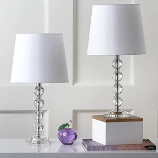 Safavieh Lighting 16-inch Nola White Shade Stacked Crystal Ball Table Lamp (Set of 2) | Bed Bath & Beyond