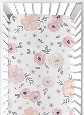 Sweet Jojo Designs Blush Pink, Grey and White Baby or Toddler Fitted Crib Sheet for Watercolor Fl... | Amazon (US)