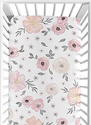Sweet Jojo Designs Blush Pink, Grey and White Baby or Toddler Fitted Crib Sheet for Watercolor Fl... | Amazon (US)