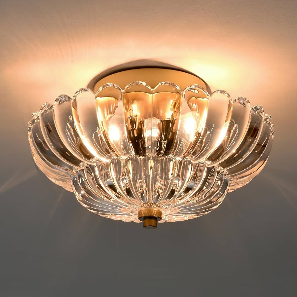 HYDELITE Gold Ceiling Light Fixture Bedroom Semi Flush Mount Ceiling Light Fixtures for Entryway ... | Amazon (US)
