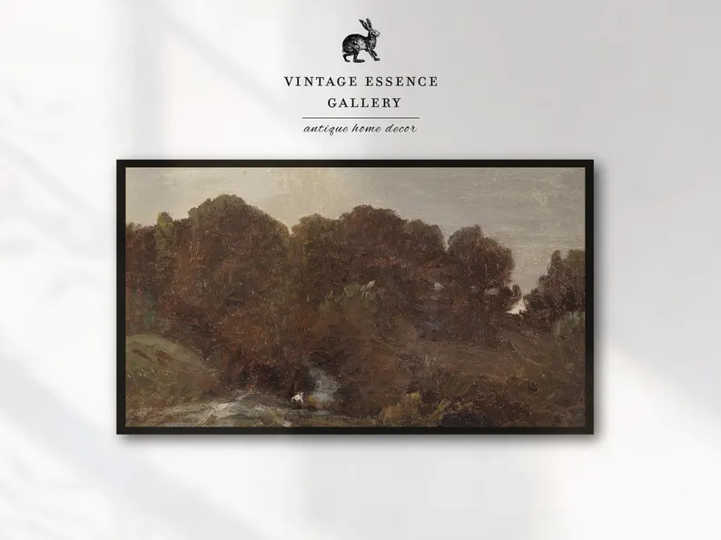 Samsung Frame TV Art Fall | Vintage Dark Moody Landscape | Neutral Antique Oil Painting | Woodlan... | Etsy (US)