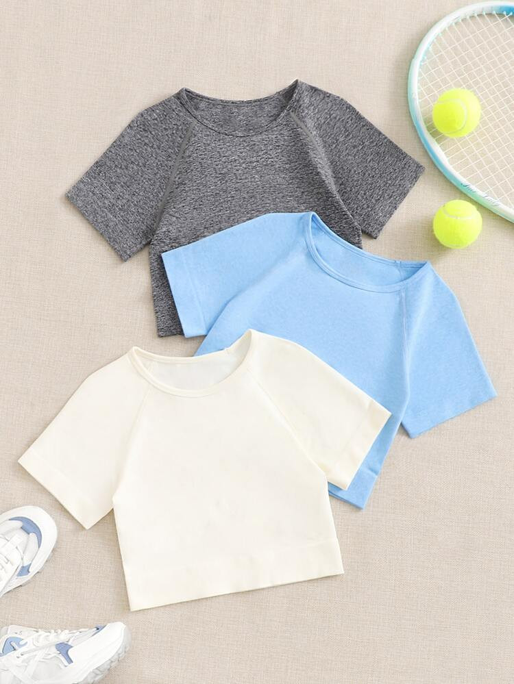 3pcs Seamless Top-stitching Raglan Sleeve Sports Tee | SHEIN