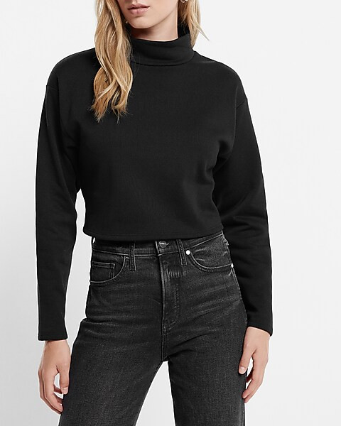 Mock Neck Dolman Sleeve Fleece Sweatshirt | Express