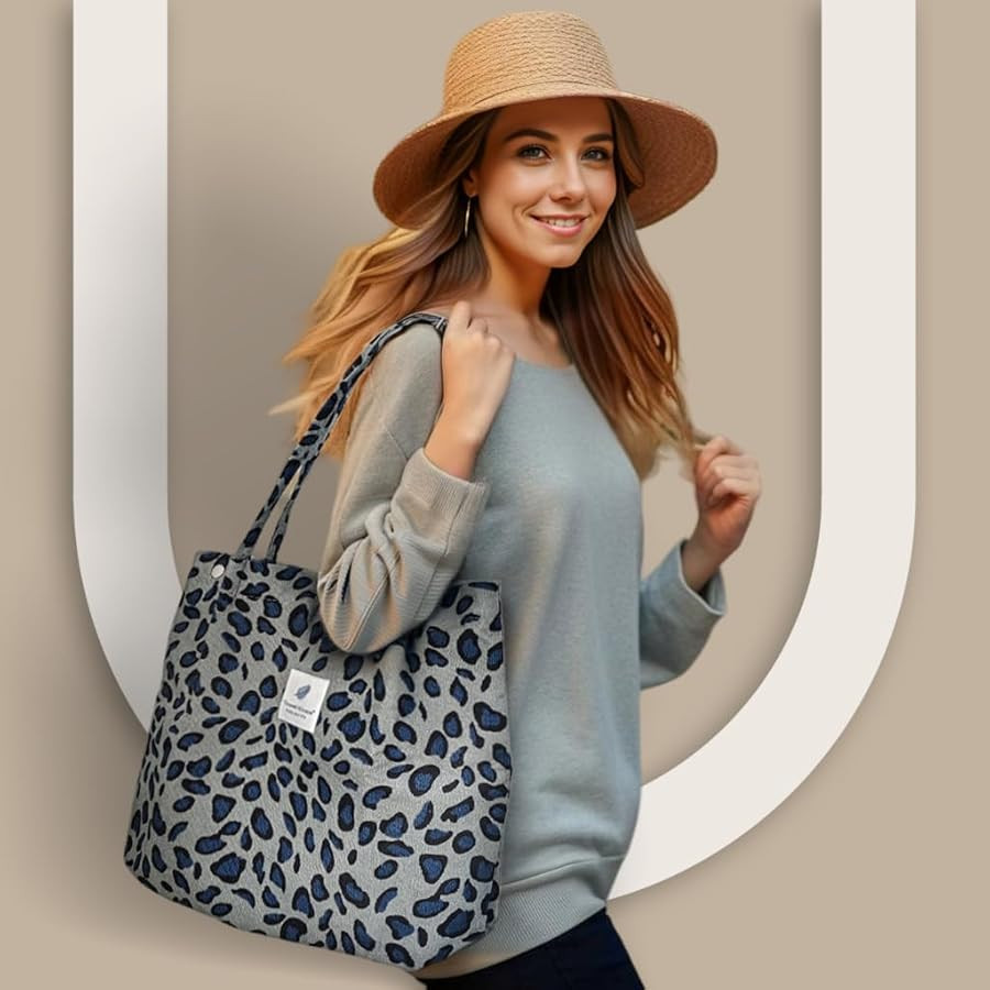 Womens Cute Tote Bag, Versatile Corduroy Purse for Women, Animal Print Shipping Tote for Work, Shopping and Travel | Amazon (US)