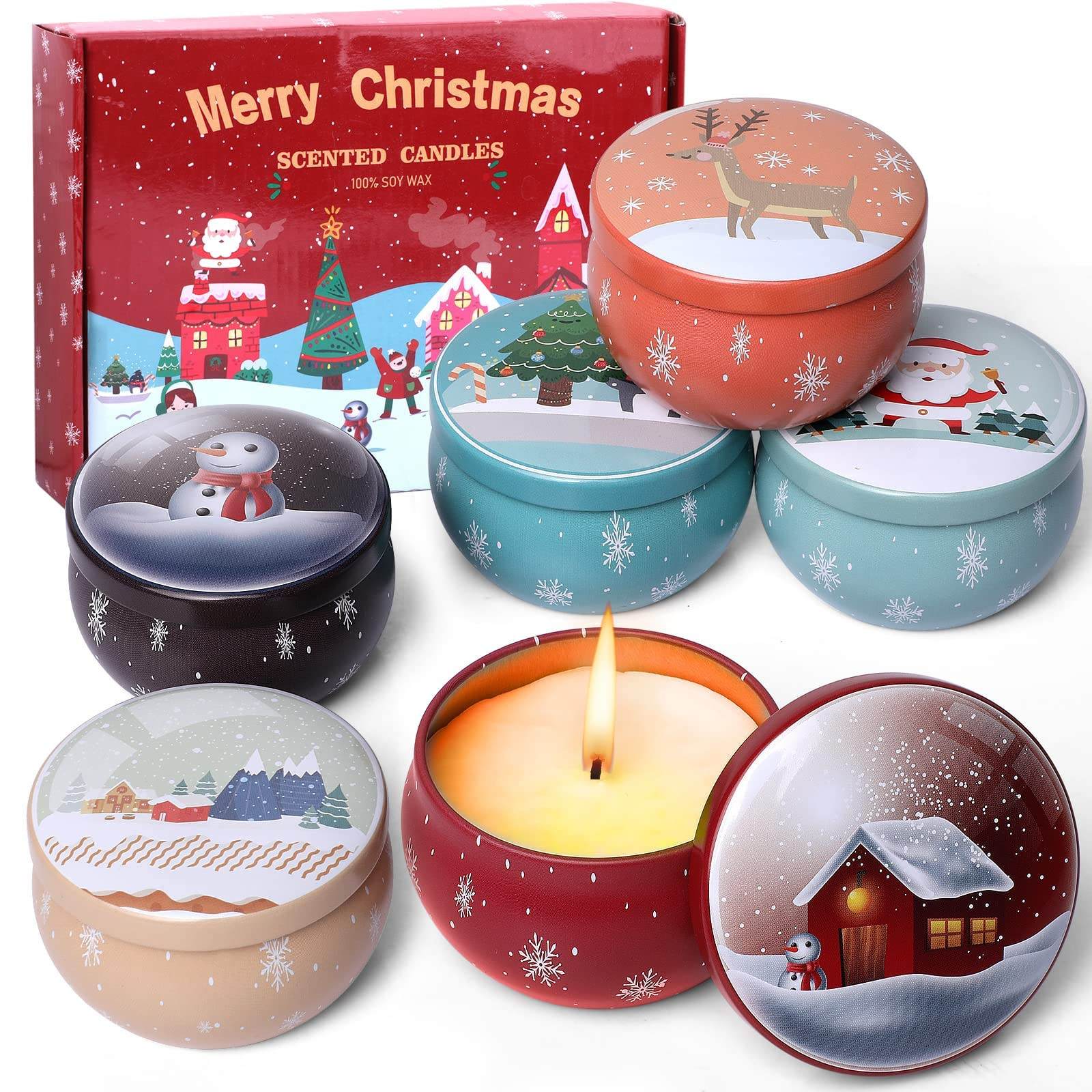 Christmas Scented Candles Gifts Set for Women, 6 Pack 2.5 Oz Candle Set, Natural Soy Wax for Home... | Amazon (US)