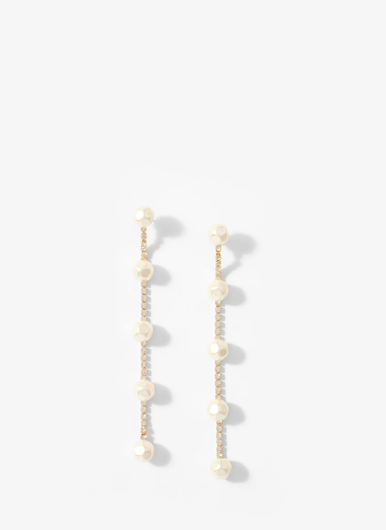 Gold Tone Diamante Pearl Drop Earrings | Mint Velvet