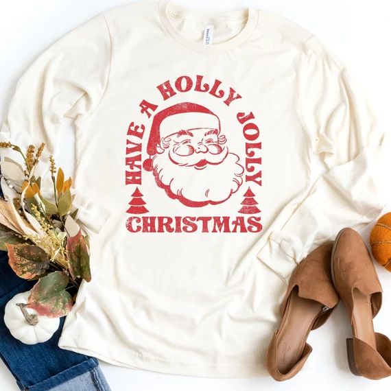Long Sleeve Vintage Santa Shirt Have a Holly Jolly Christmas | Etsy | Etsy (US)