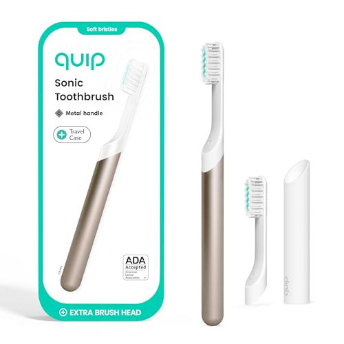 Quip Metal Sonic Toothbrush, Electric Toothbrush for Adults –Time Travel & Soft Bristles with Travel Case & Replaceable Brush Head -3-Month Battery Life - Dawn Peach Gold | Amazon (US)