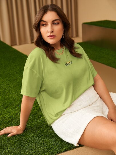 SHEIN Plus Letter Graphic Drop Shoulder Tee | SHEIN