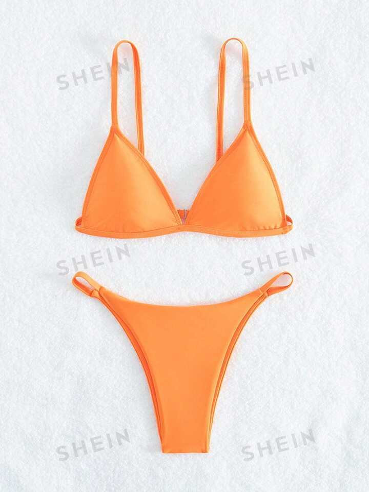 Solid Triangle Bikini Swimsuit | SHEIN
